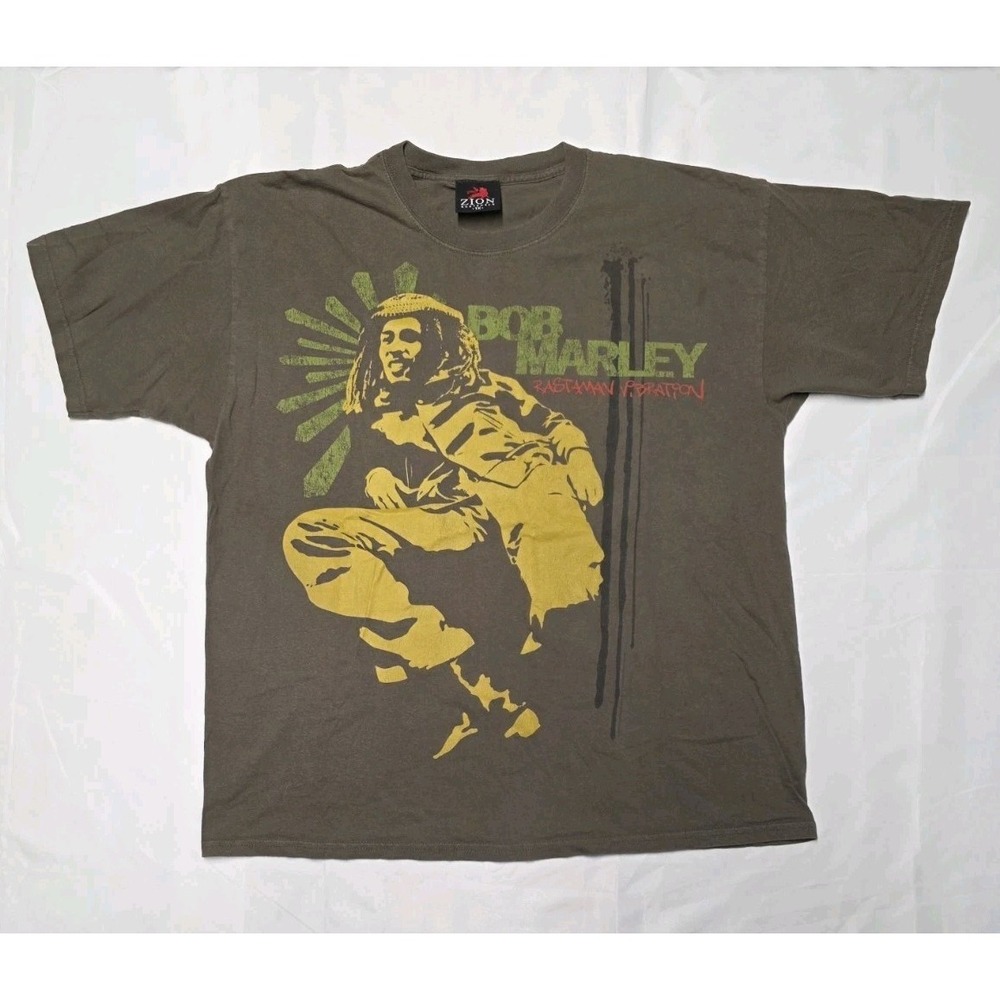 Vintage Y2K Zion Rootswear Bob Marley Rastaman Vibe Graphic Reggae Tee Size XL